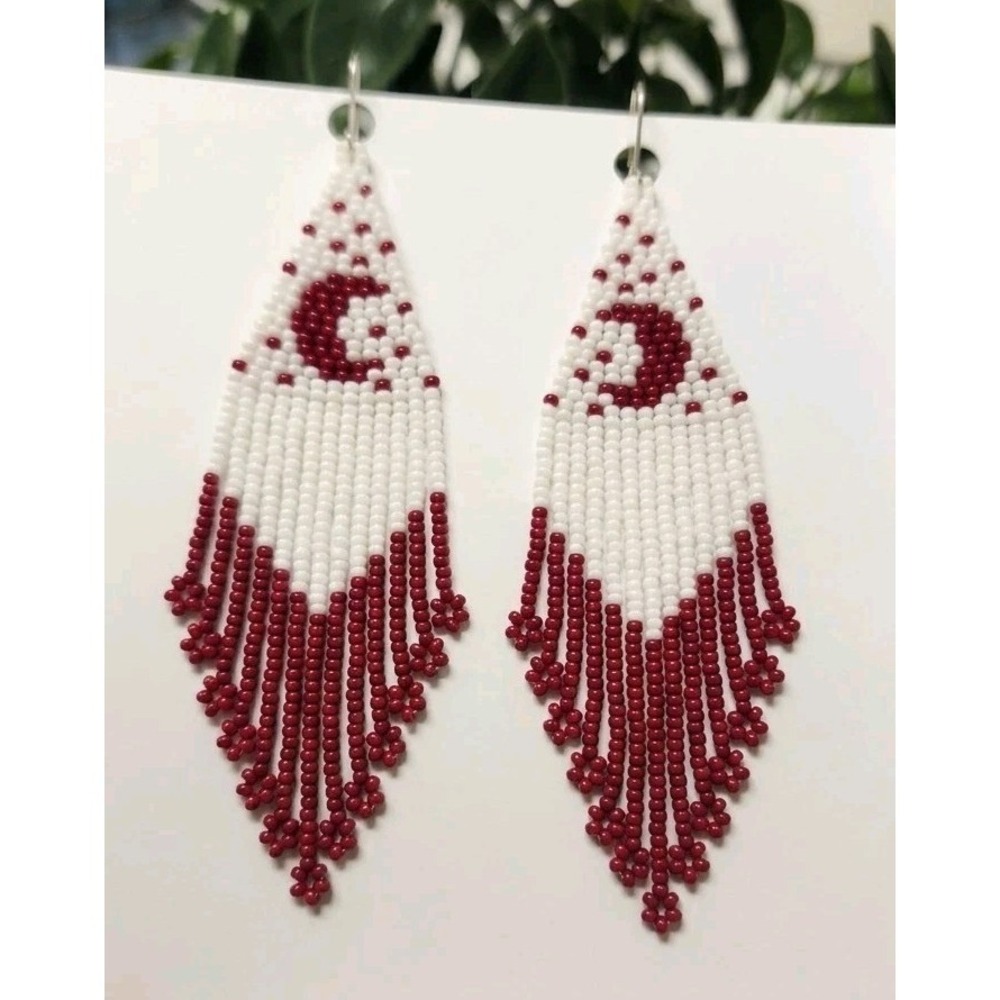 Elegant Women's  Red  Moom Desing  Beaded Earrings